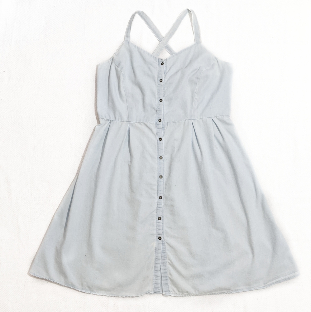 Just Be Light Denim Button Down Shirt Dress